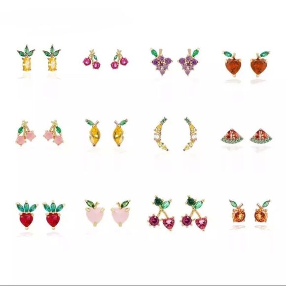 ORANGES 🍊 18K GOLD PLATED TOPAZ COLORED DIAMOND CUT CRYSTALS MICRO STUDS NWT - Picture 4 of 15